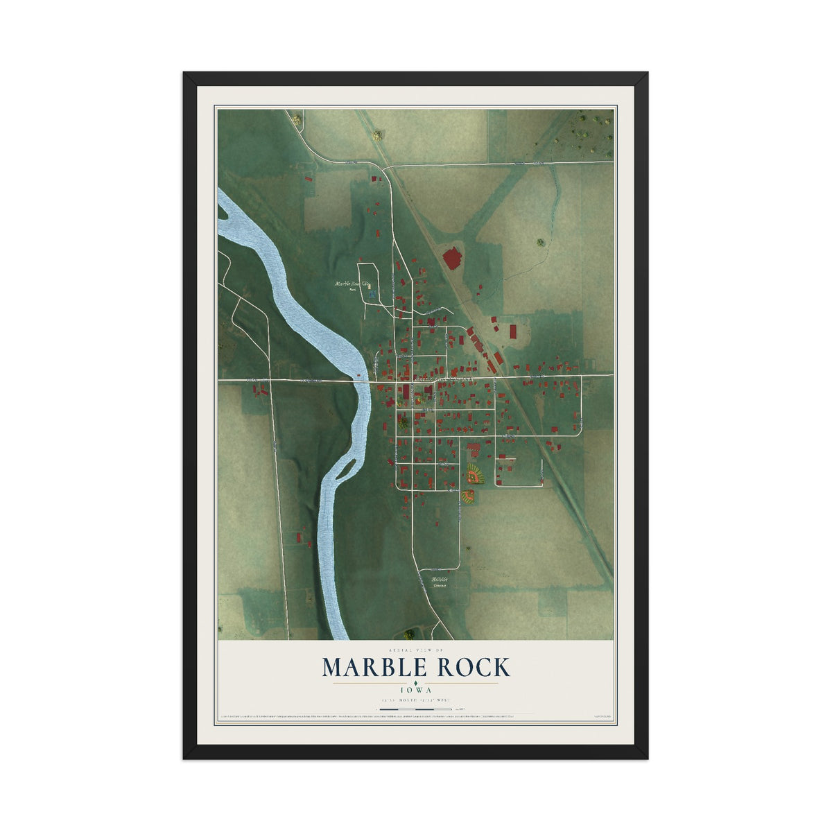 Map of Marble Rock, Iowa, 12 x 18 inch print in a black wood frame