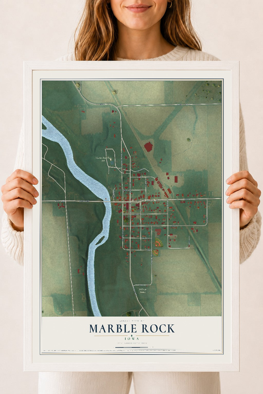 Map of Marble Rock, Iowa, 18 x 24 inch print in a white wood frame