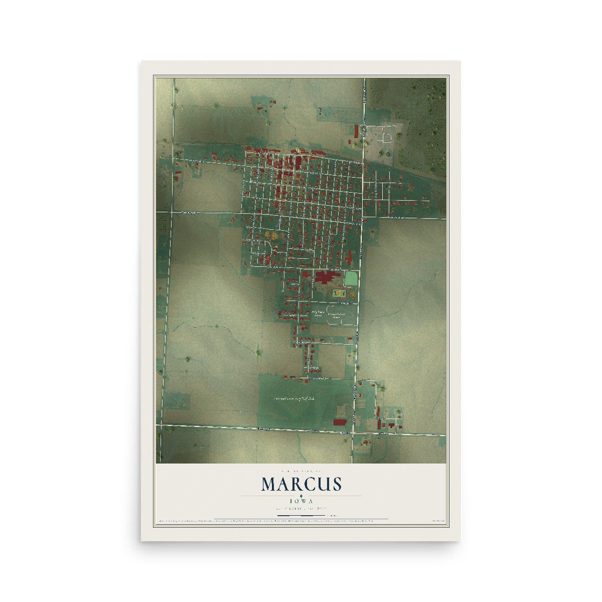 Map of Marcus, Iowa, 12 x 18 inch unframed archival matte print