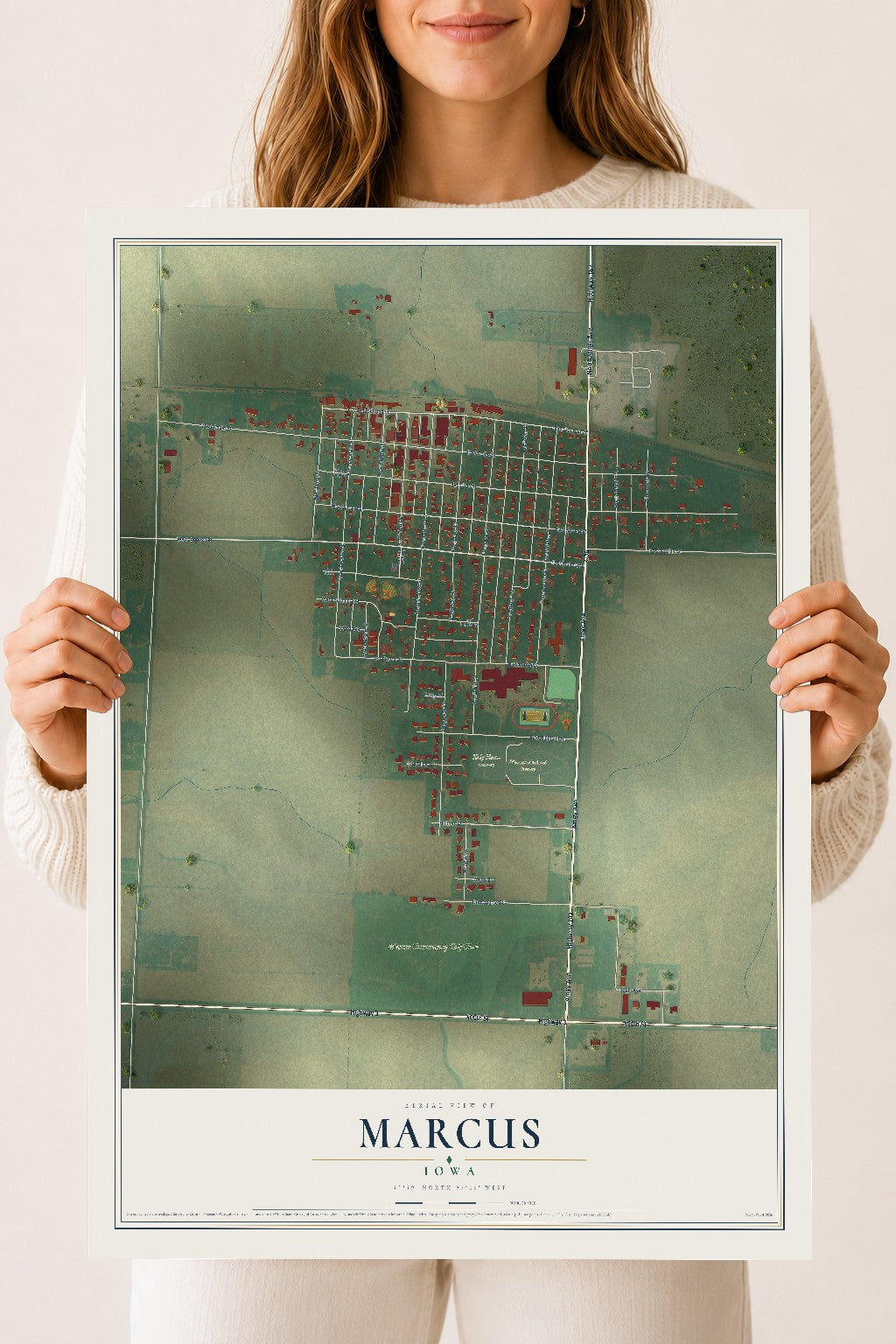 Map of Marcus, Iowa, 18 x 24 inch unframed archival matte print