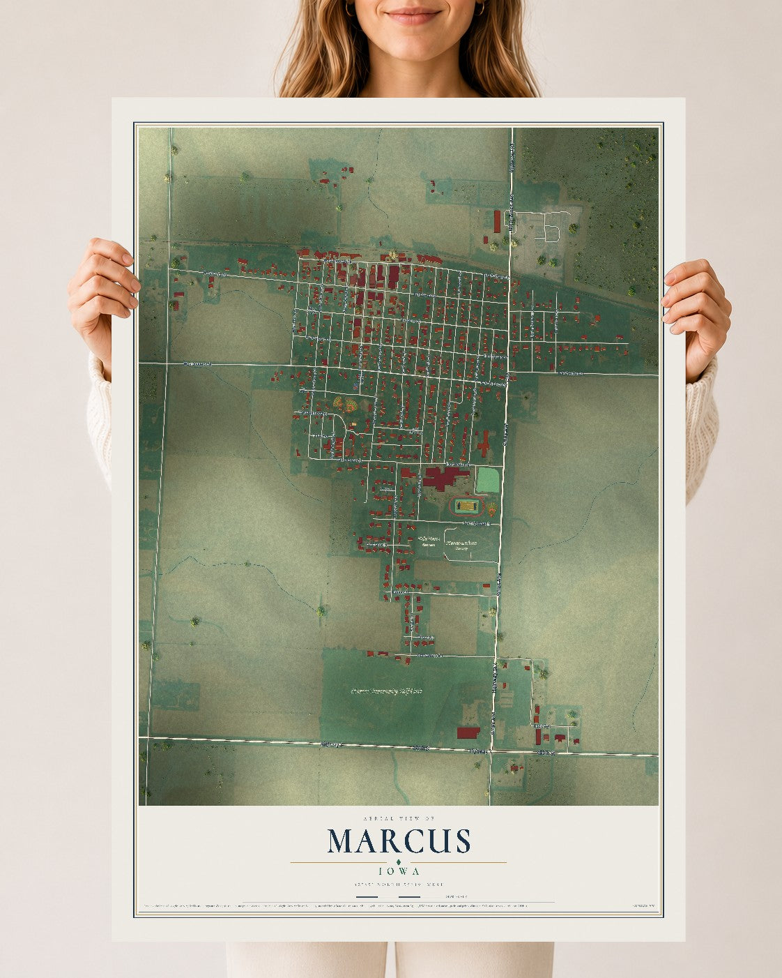 Map of Marcus, Iowa, 24 x 36 inch unframed archival matte print