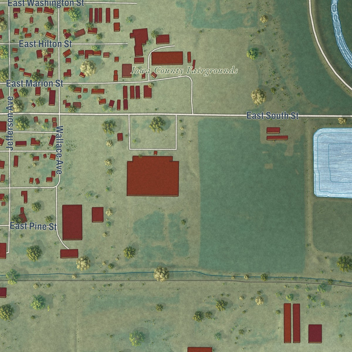 Second close-up of the map of Marengo, Iowa print showing more streets and buildings