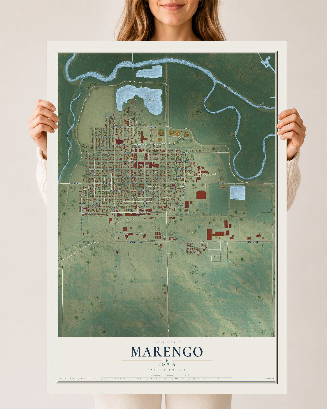 Map of Marengo, Iowa, 24 x 36 inch unframed archival matte print