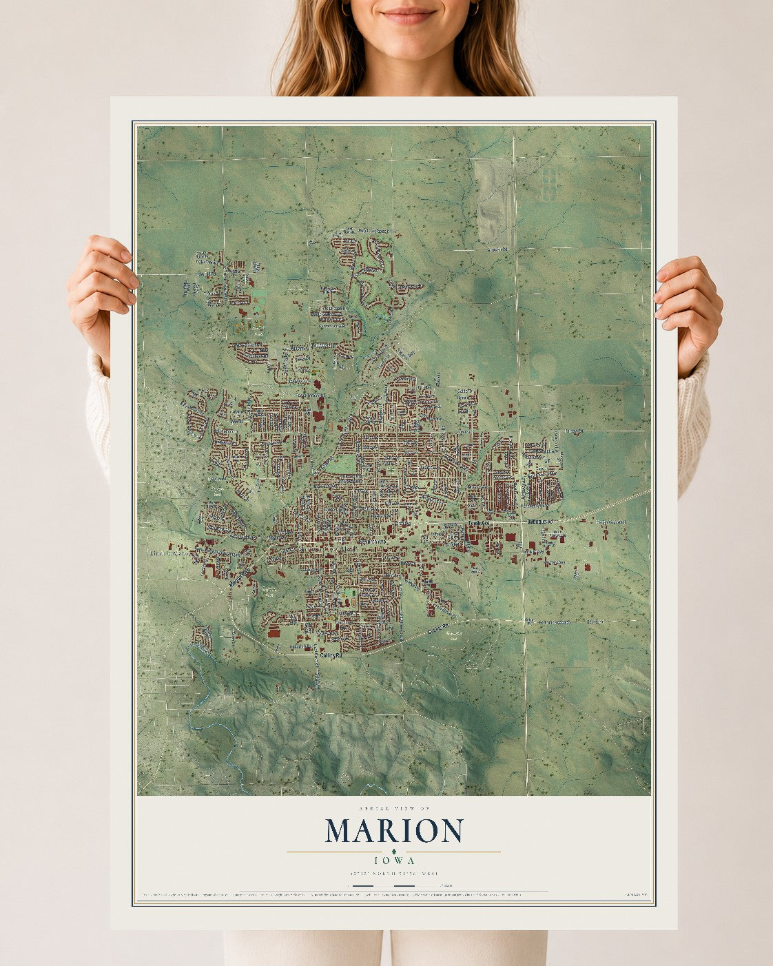 Map of Marion, Iowa, 24 x 36 inch unframed archival matte print