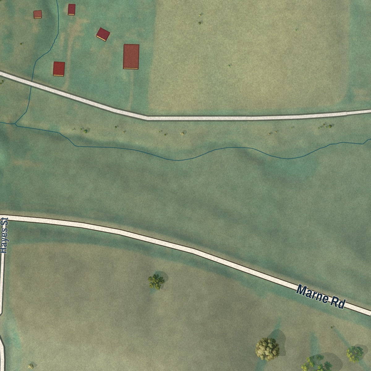 Second close-up of the map of Marne, Iowa print showing more streets and buildings