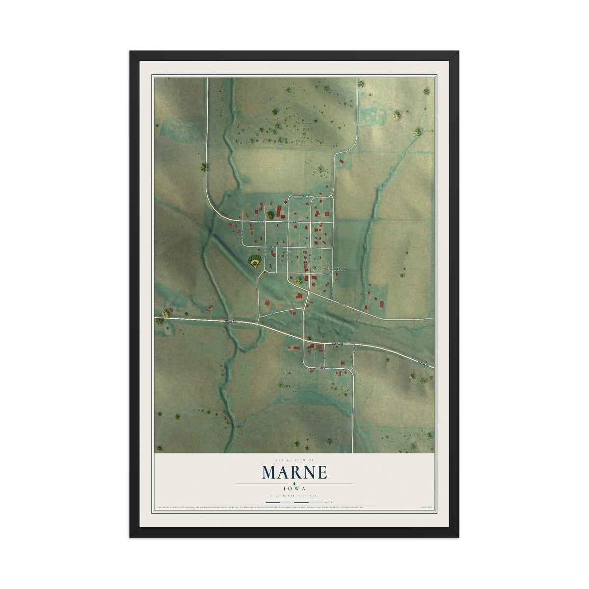 Map of Marne, Iowa, 12 x 18 inch print in a black wood frame