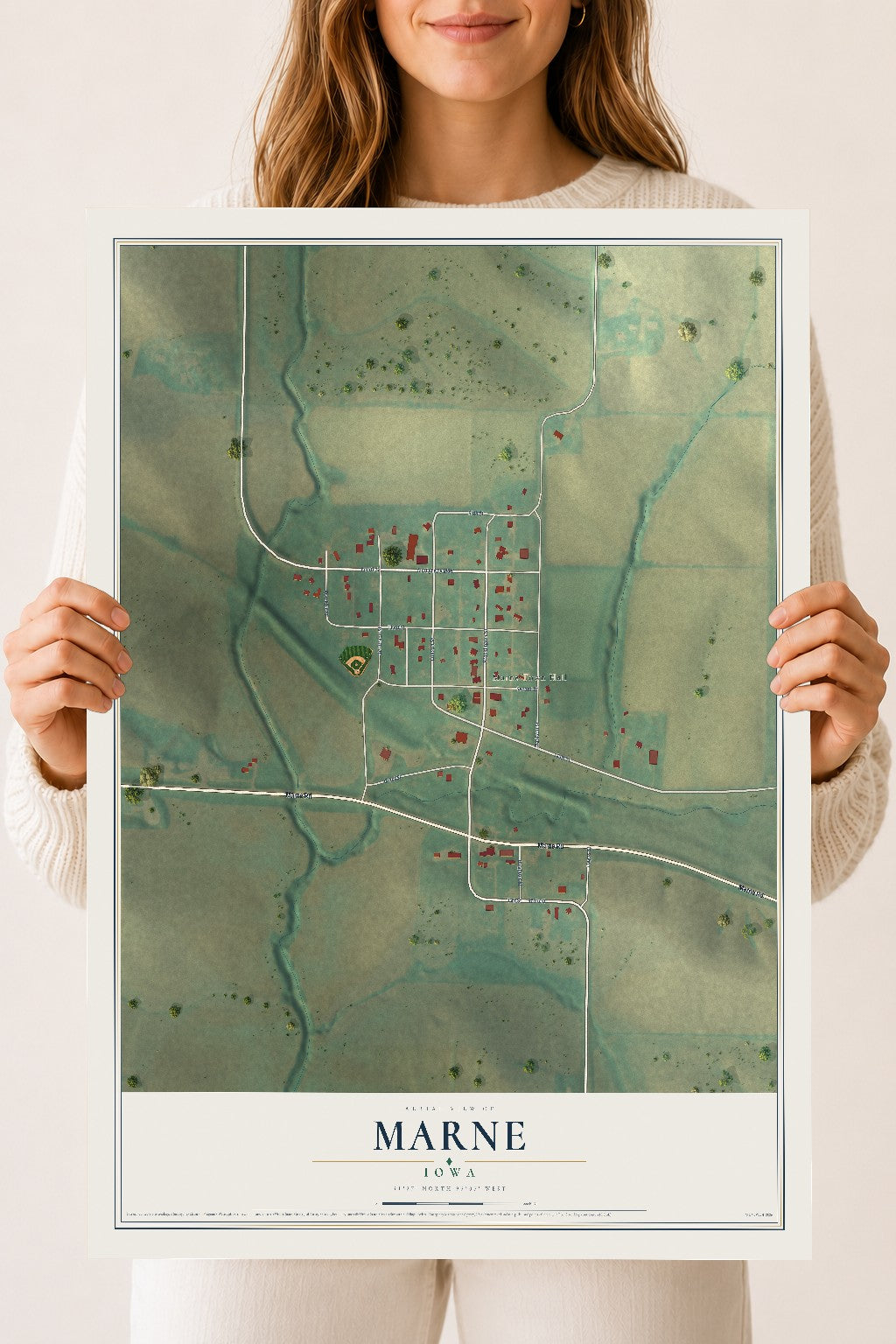 Map of Marne, Iowa, 18 x 24 inch unframed archival matte print