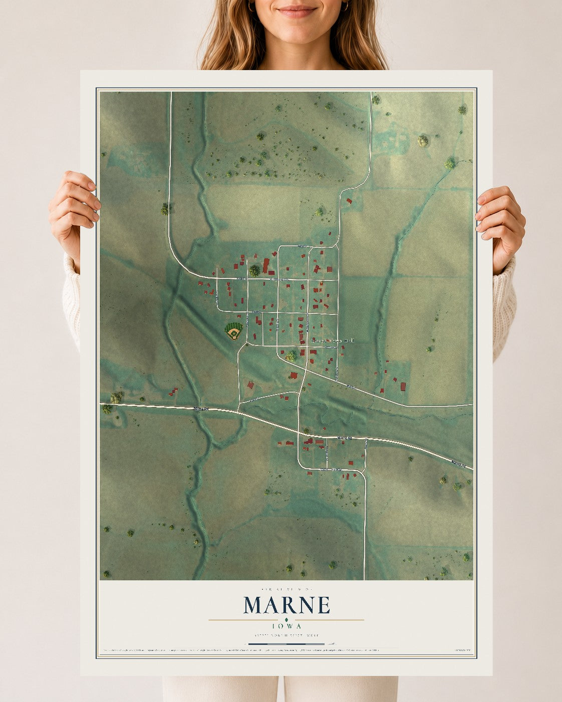 Map of Marne, Iowa, 24 x 36 inch unframed archival matte print