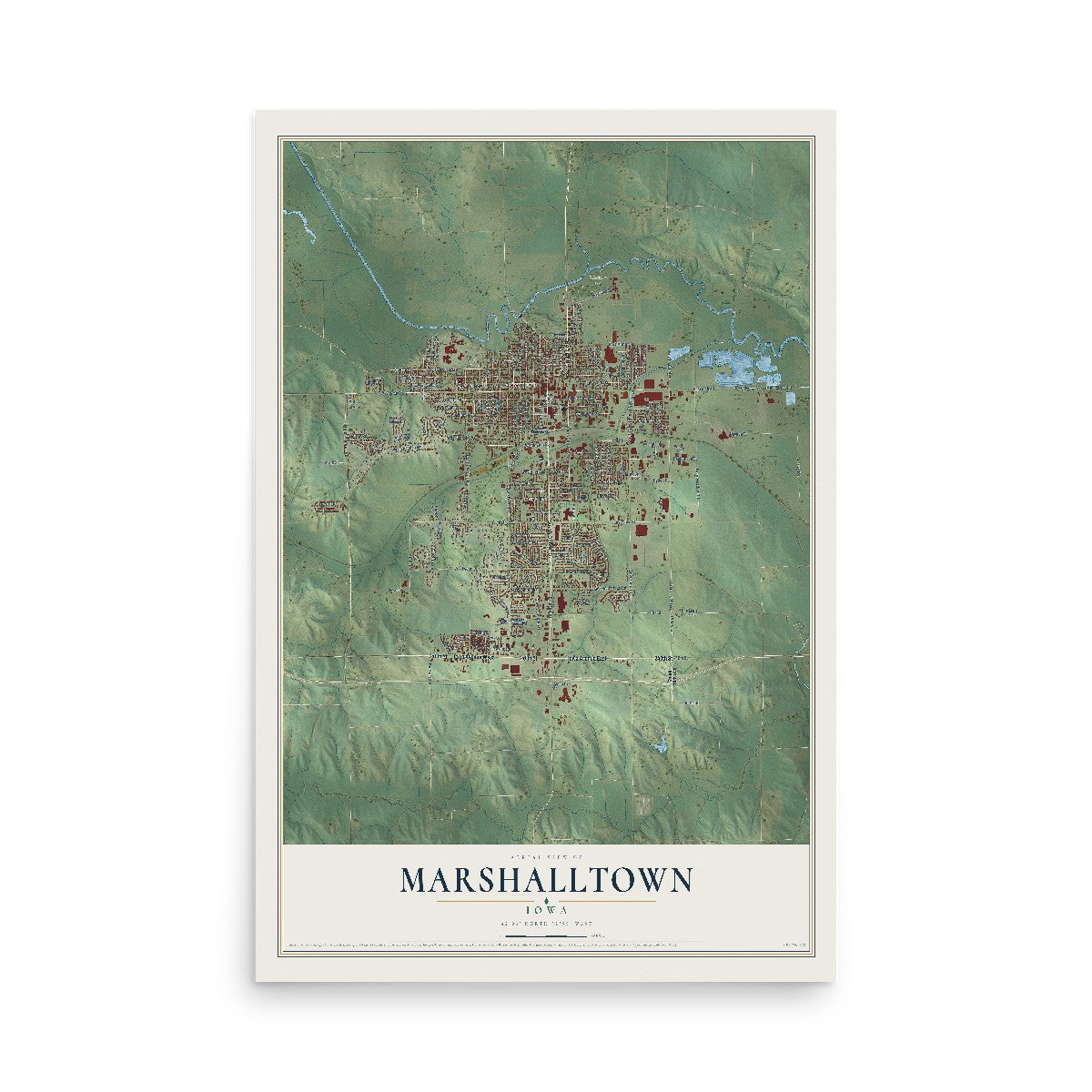 Map of Marshalltown, Iowa, 12 x 18 inch unframed archival matte print