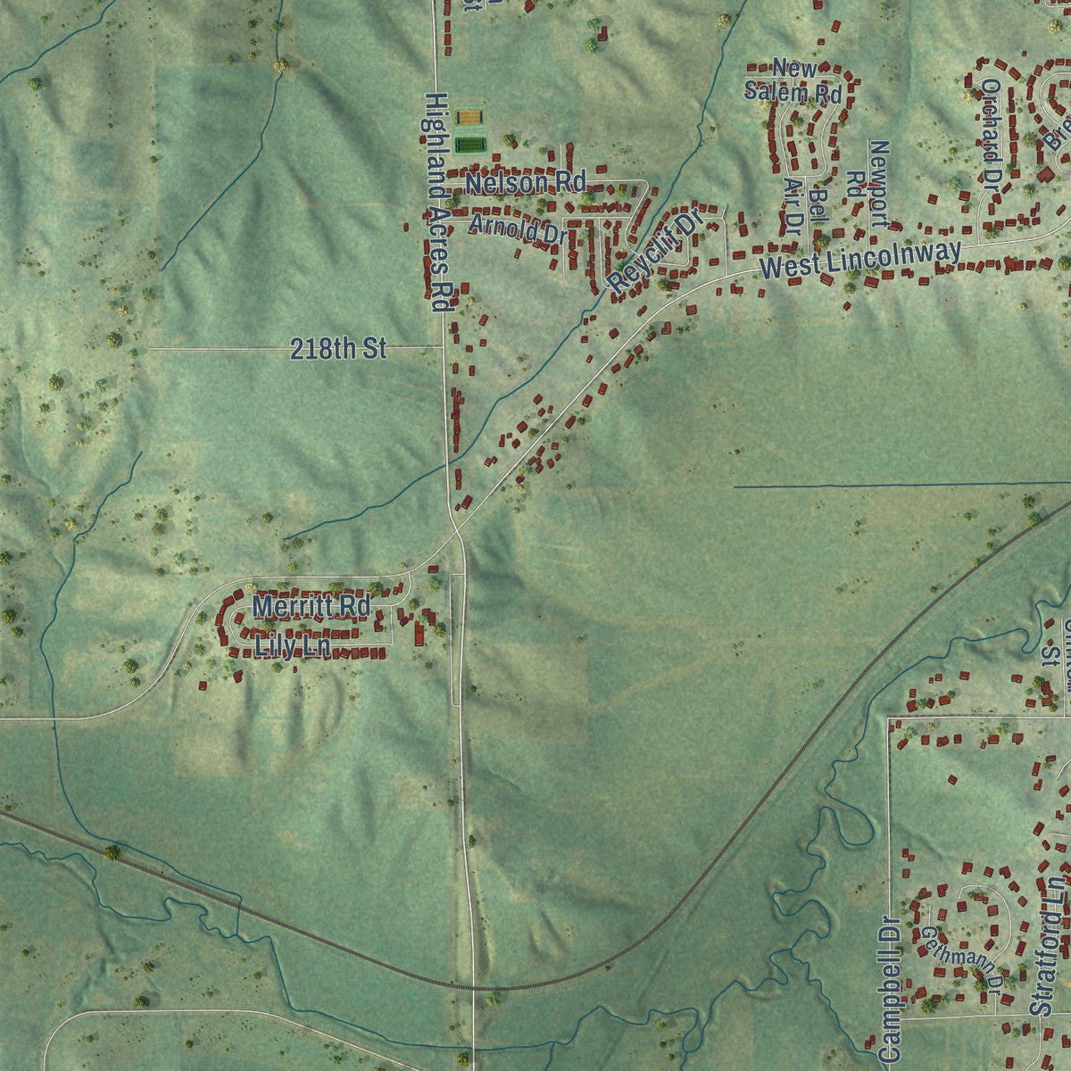 Second close-up of the map of Marshalltown, Iowa print showing more streets and buildings