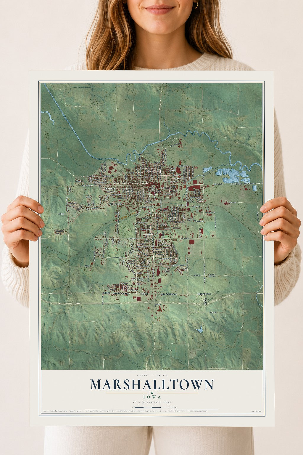 Map of Marshalltown, Iowa, 18 x 24 inch unframed archival matte print