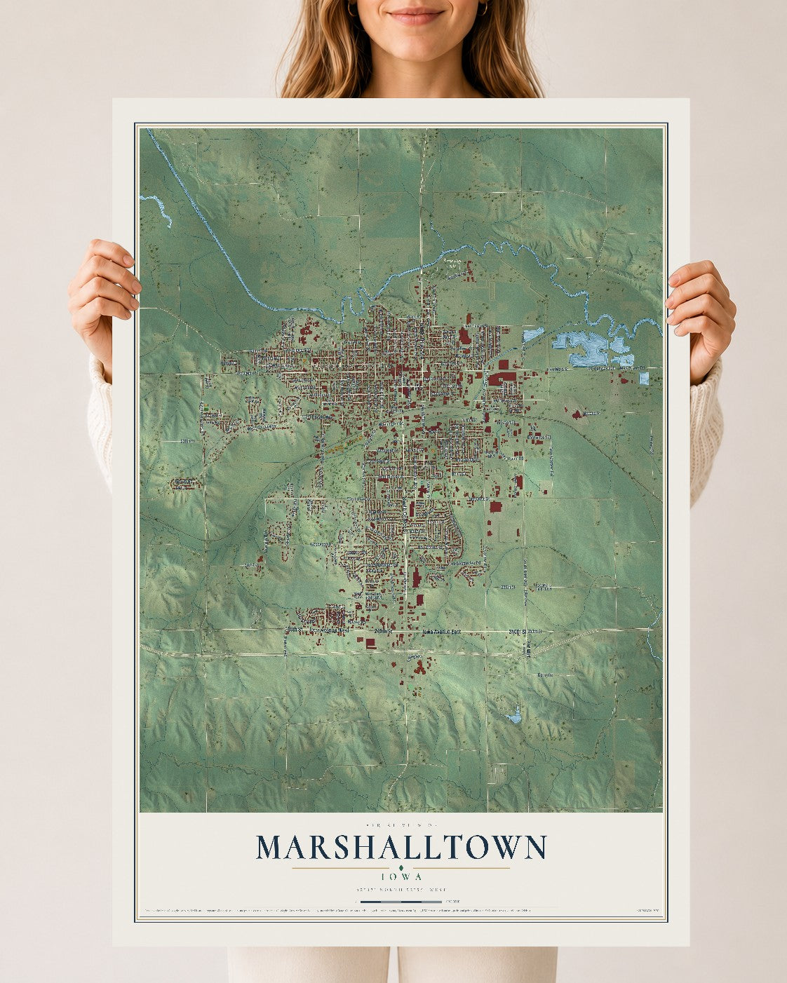 Map of Marshalltown, Iowa, 24 x 36 inch unframed archival matte print
