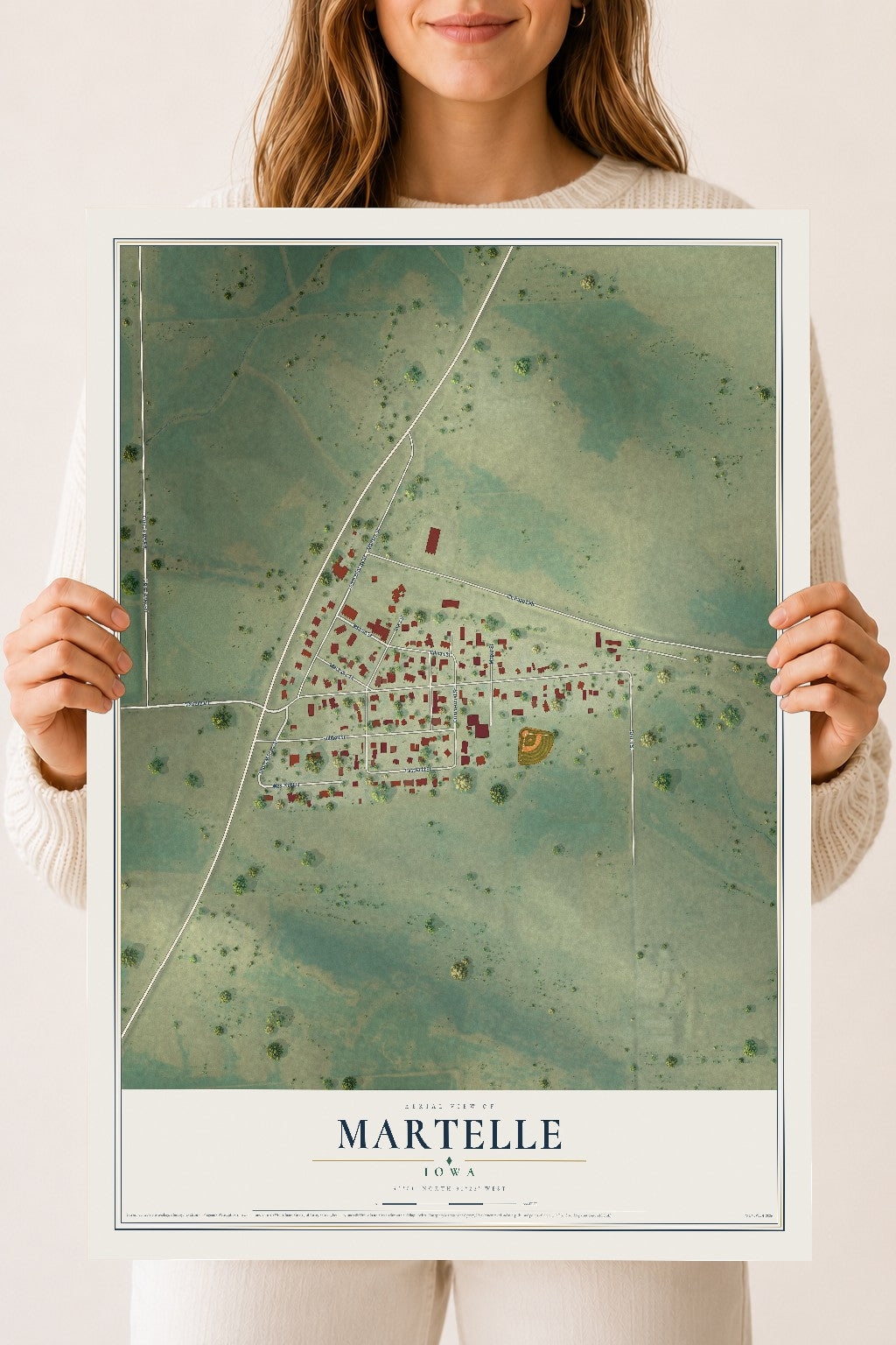 Map of Martelle, Iowa, 18 x 24 inch unframed archival matte print