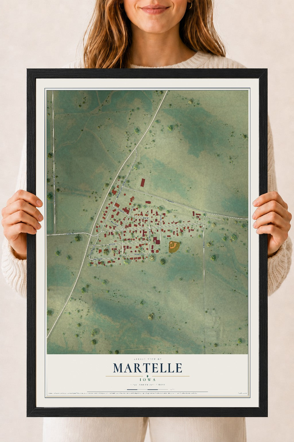 Map of Martelle, Iowa, 18 x 24 inch print in a black wood frame