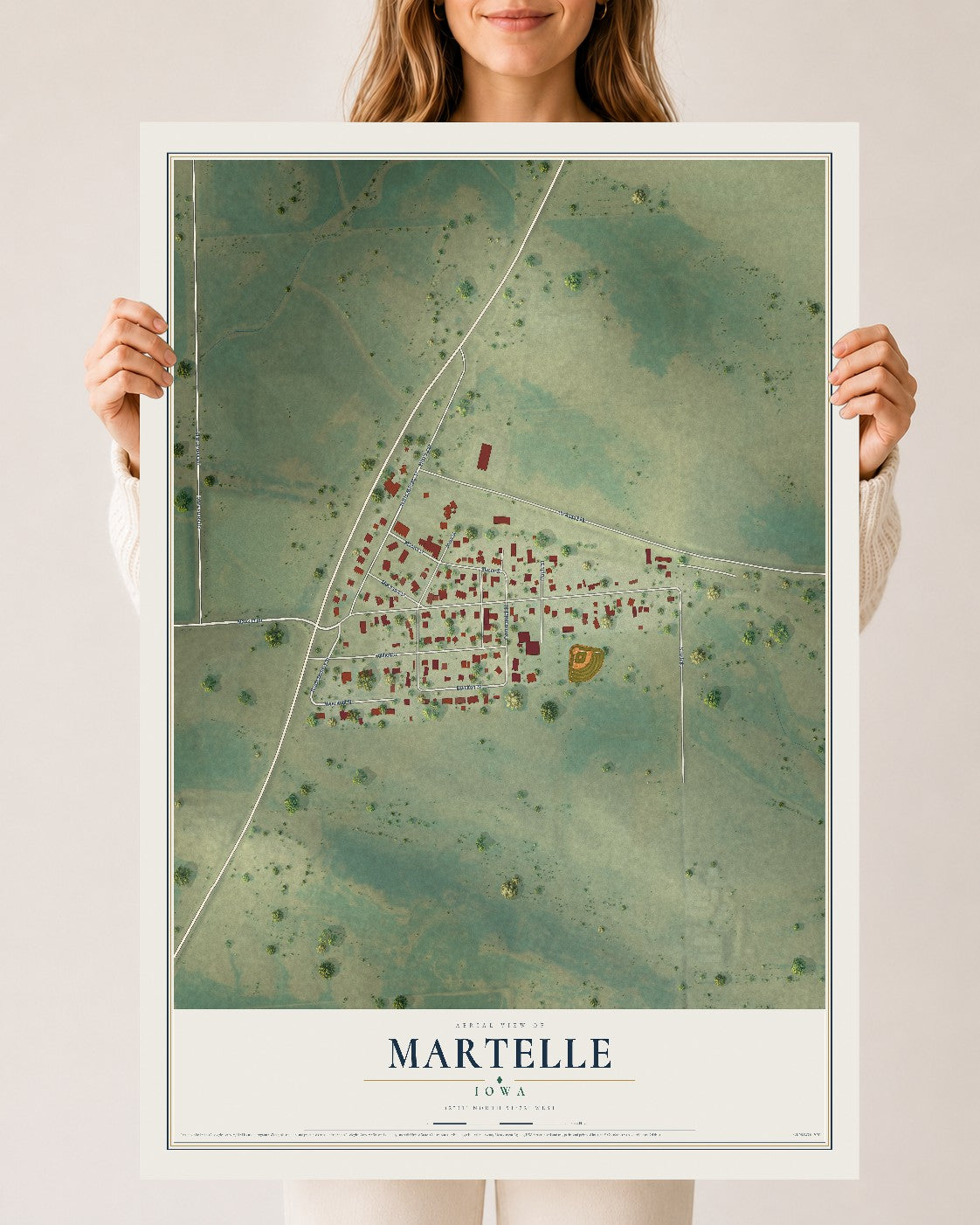 Map of Martelle, Iowa, 24 x 36 inch unframed archival matte print