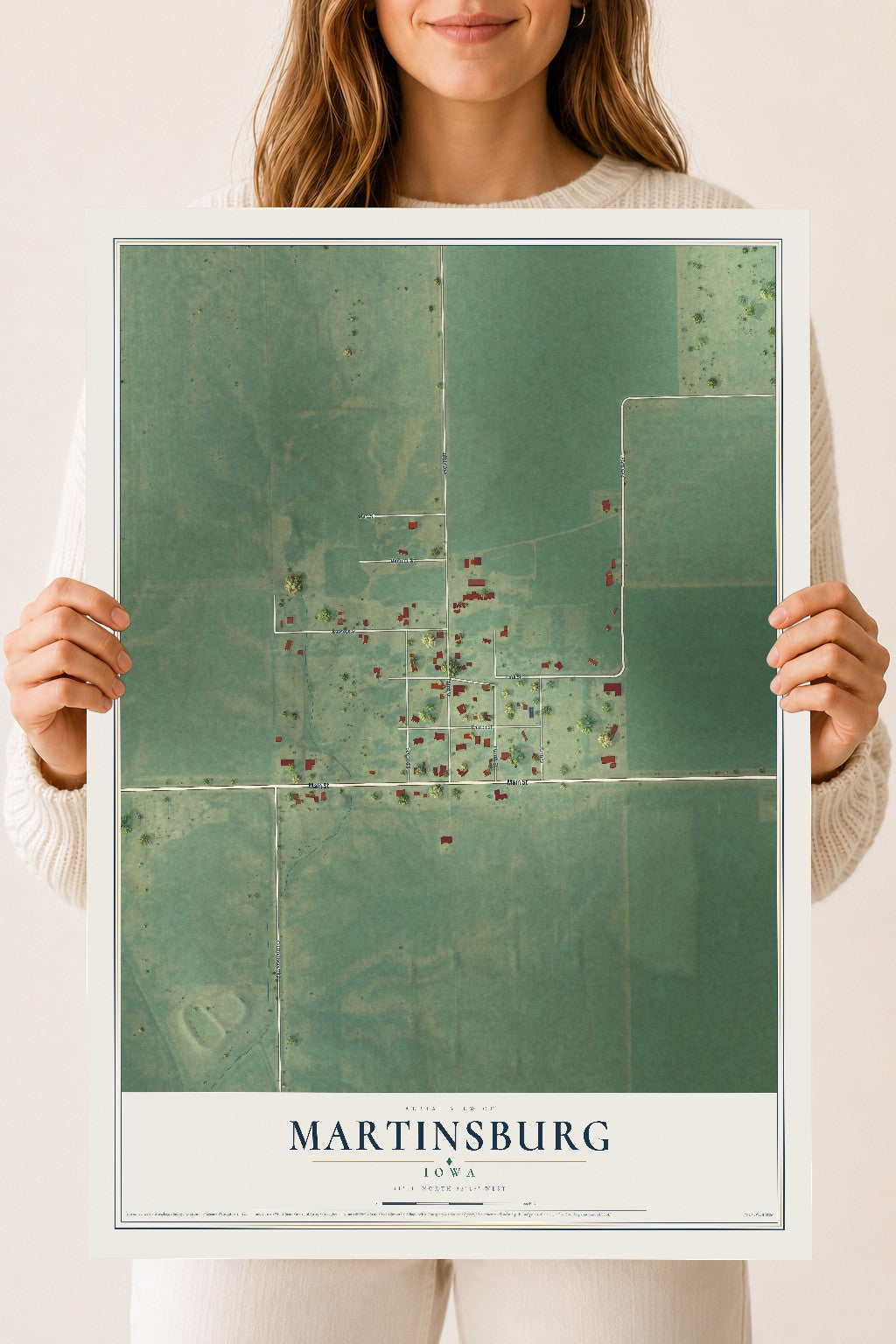 Map of Martinsburg, Iowa, 18 x 24 inch unframed archival matte print