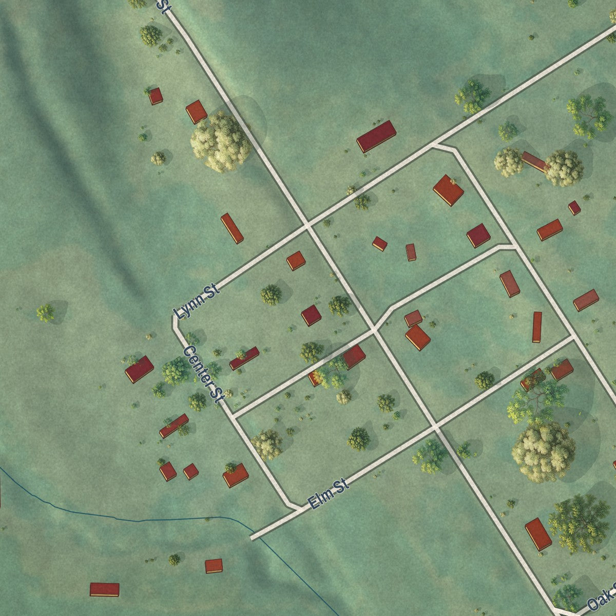 Close-up of the map of Marysville, Iowa print showing street and building detail