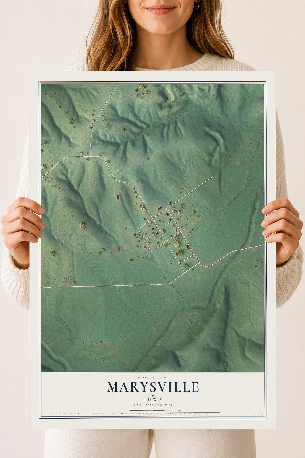 Map of Marysville, Iowa, 18 x 24 inch unframed archival matte print