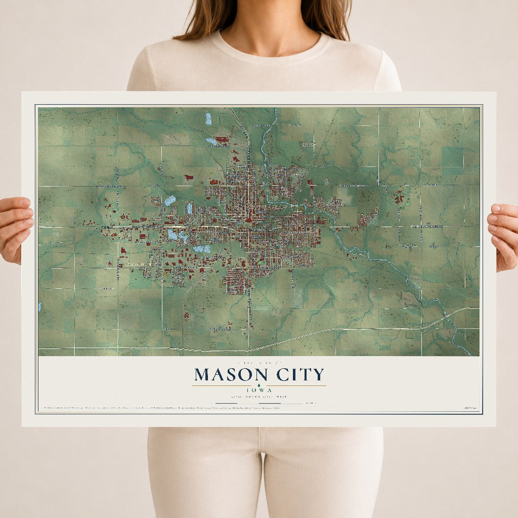 Map of Mason City, Iowa, 18 x 24 inch unframed archival matte print