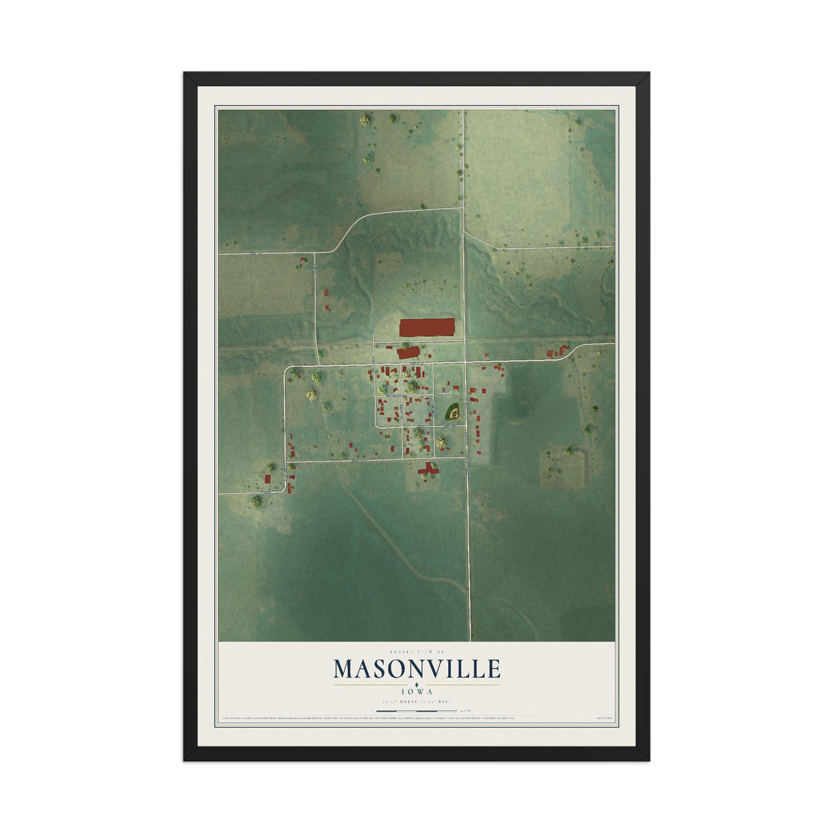 Map of Masonville, Iowa, 12 x 18 inch print in a black wood frame