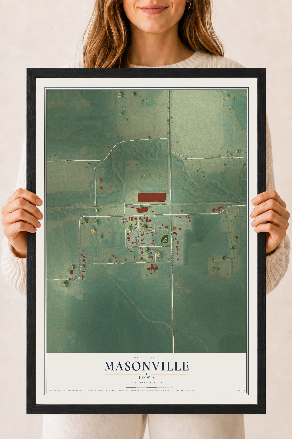 Map of Masonville, Iowa, 18 x 24 inch print in a black wood frame
