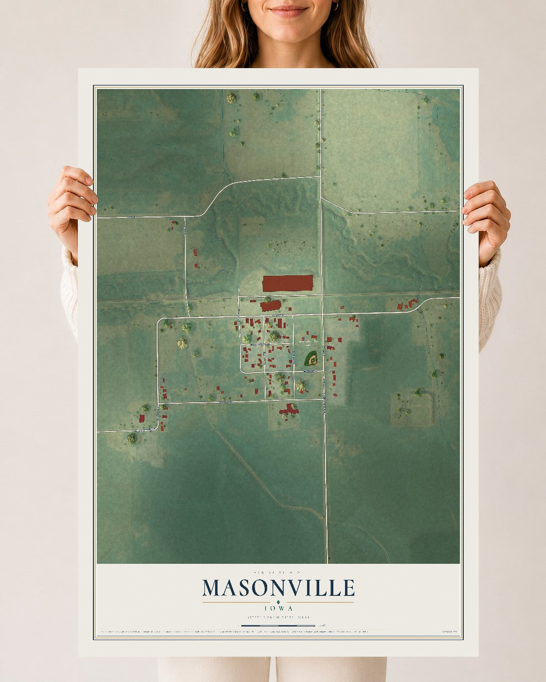 Map of Masonville, Iowa, 24 x 36 inch unframed archival matte print