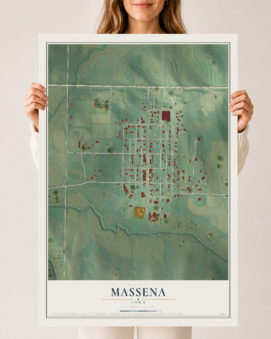 Map of Massena, Iowa, 24 x 36 inch unframed archival matte print