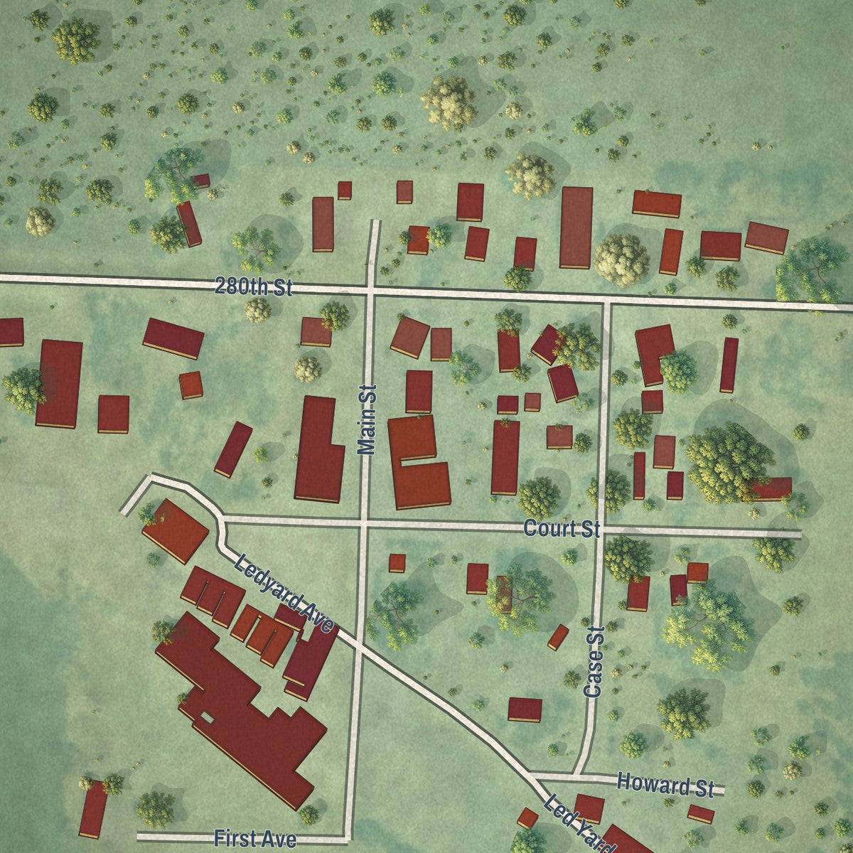 Close-up of the map of Matlock, Iowa print showing street and building detail