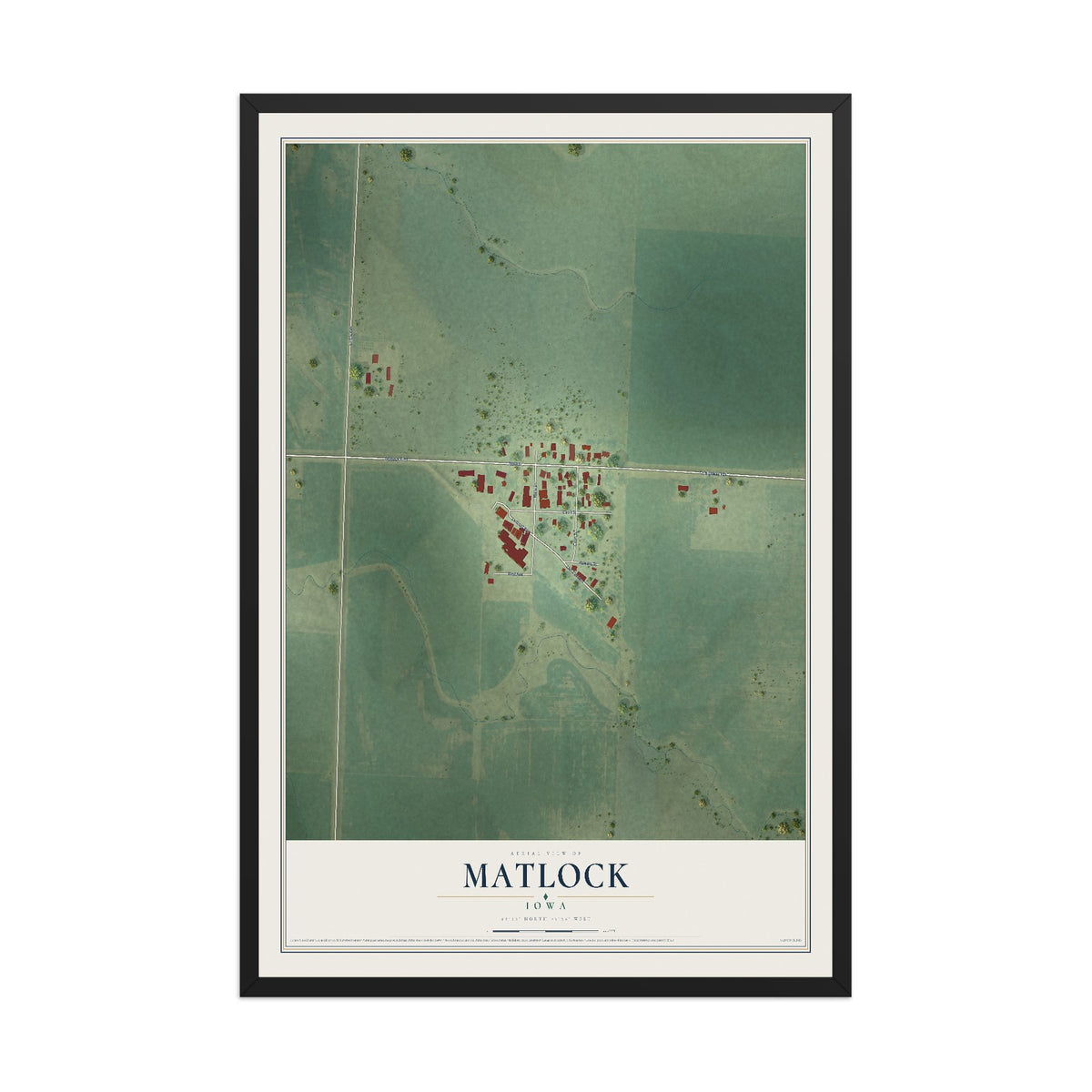Map of Matlock, Iowa, 12 x 18 inch print in a black wood frame