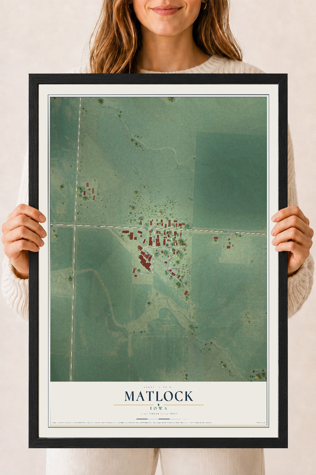 Map of Matlock, Iowa, 18 x 24 inch print in a black wood frame