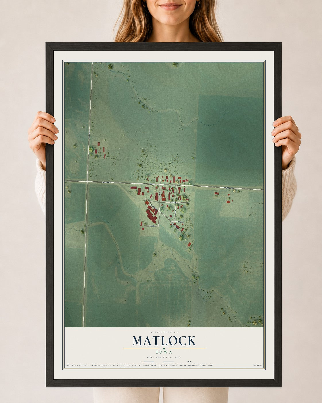 Map of Matlock, Iowa, 24 x 36 inch print in a black wood frame