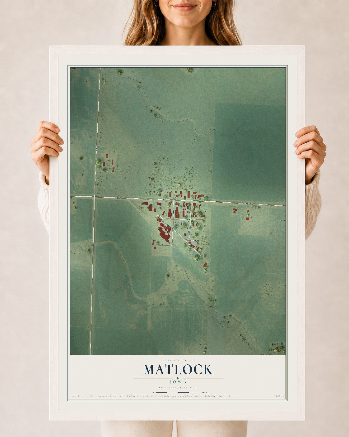 Map of Matlock, Iowa, 24 x 36 inch print in a white wood frame