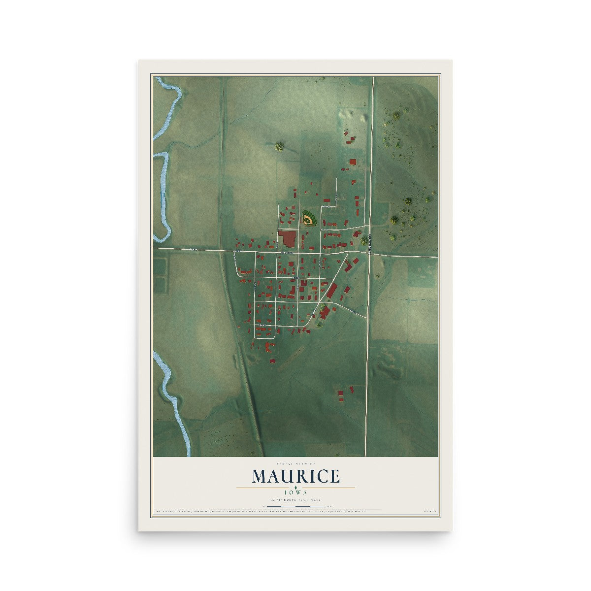 Map of Maurice, Iowa, 12 x 18 inch unframed archival matte print