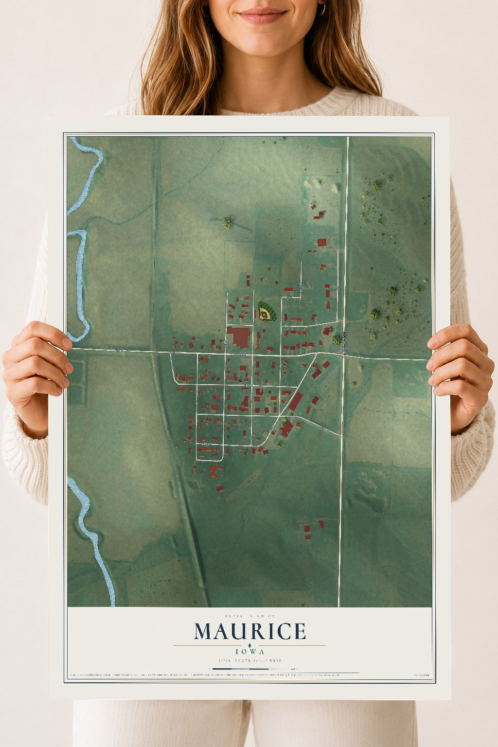 Map of Maurice, Iowa, 18 x 24 inch unframed archival matte print