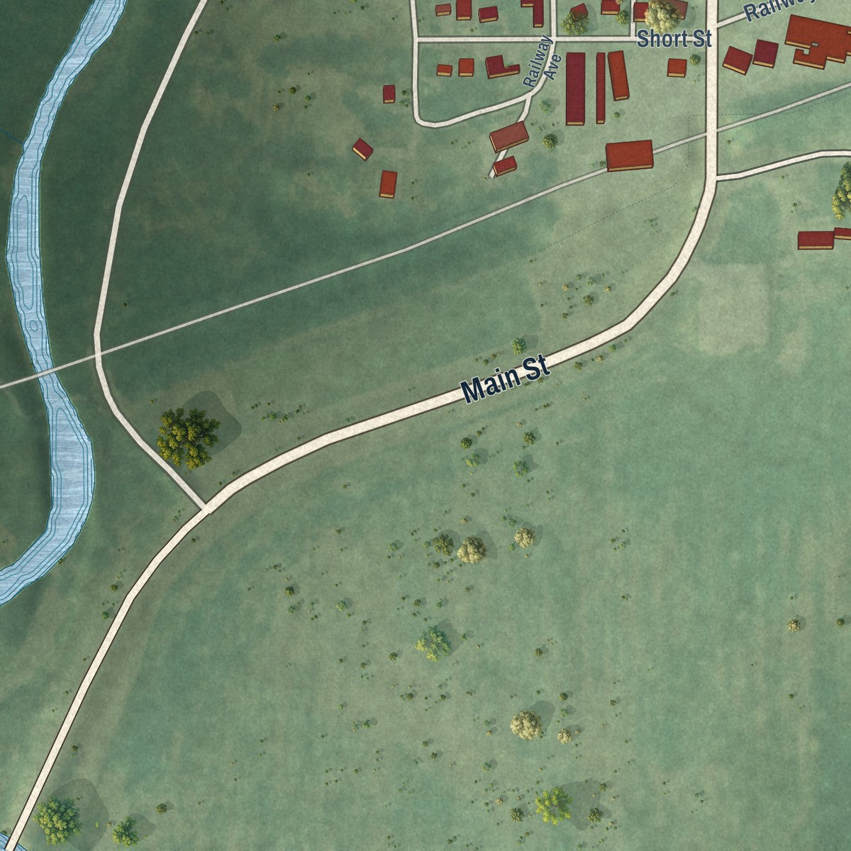 Second close-up of the map of Maxwell, Iowa print showing more streets and buildings
