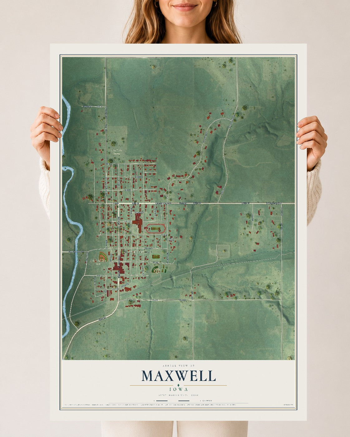 Map of Maxwell, Iowa, 24 x 36 inch unframed archival matte print