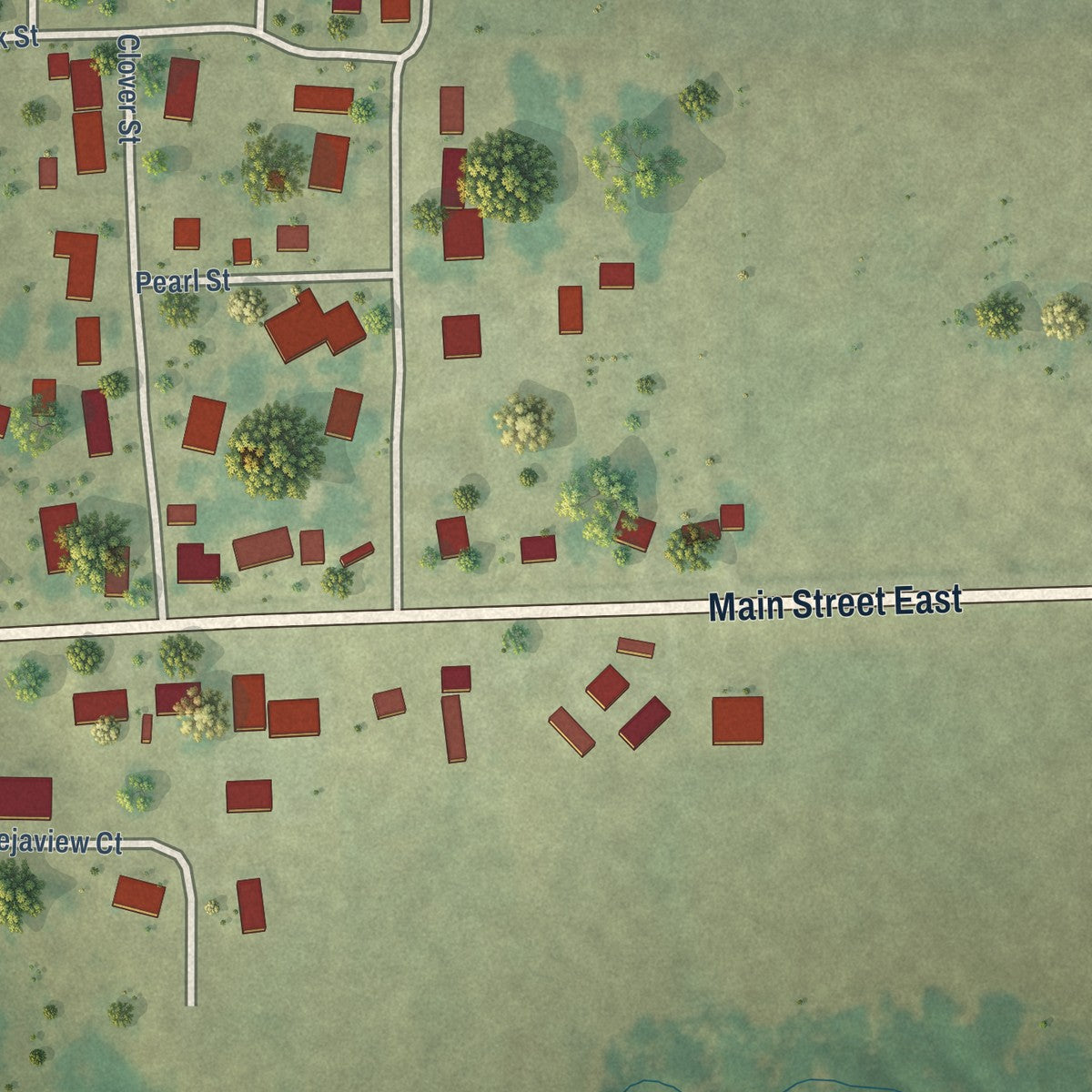 Second close-up of the map of Maynard, Iowa print showing more streets and buildings