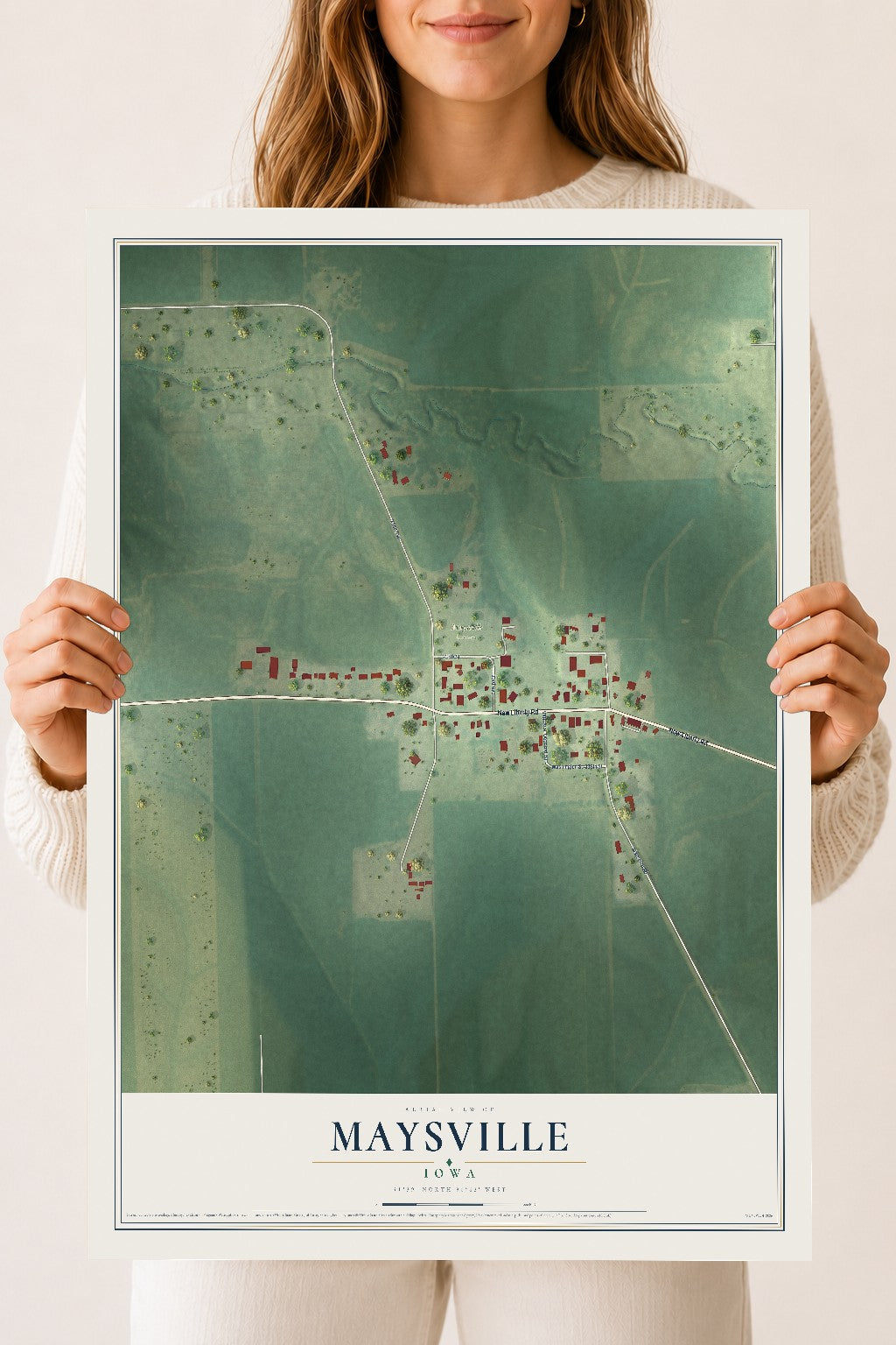 Map of Maysville, Iowa, 18 x 24 inch unframed archival matte print