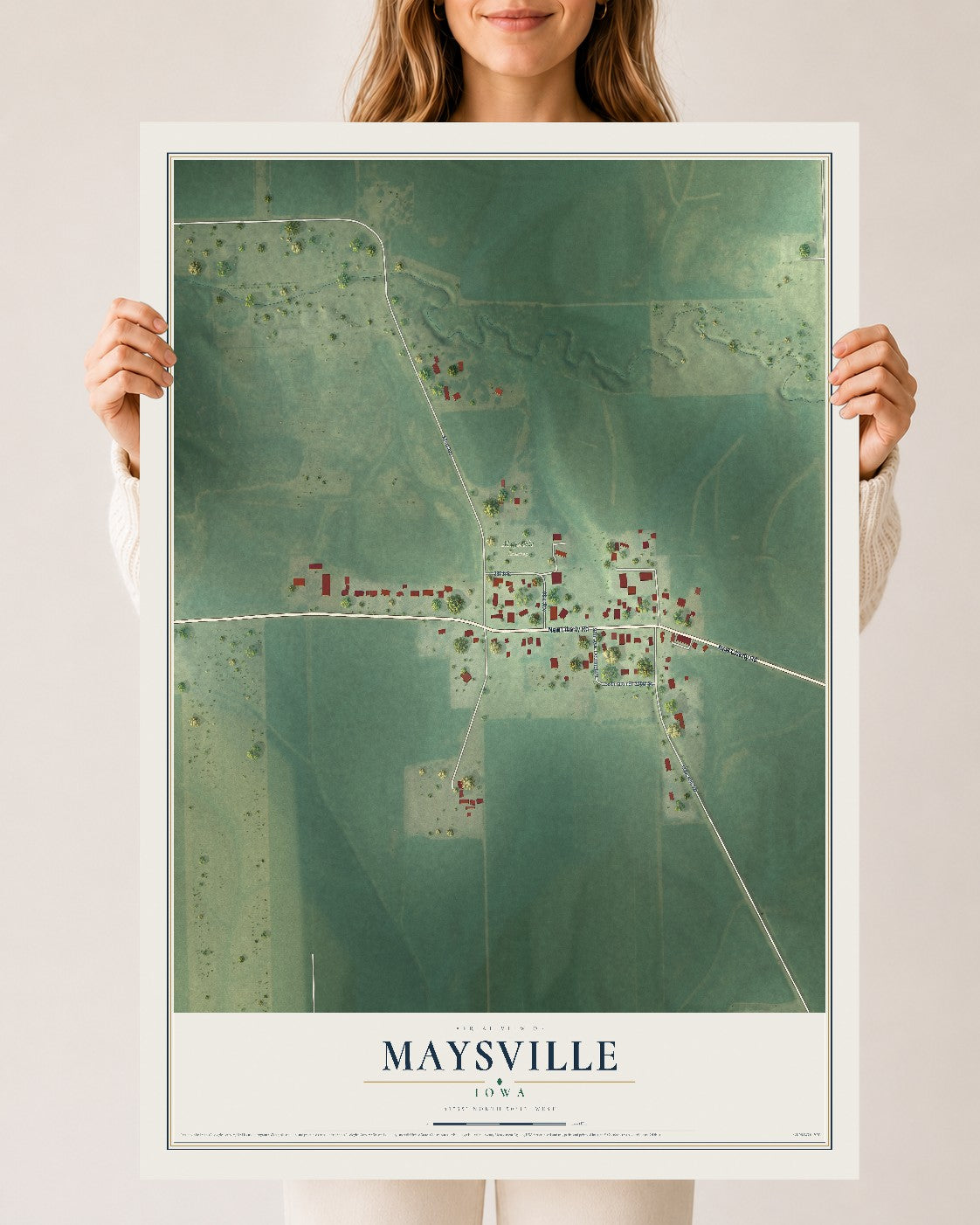 Map of Maysville, Iowa, 24 x 36 inch unframed archival matte print