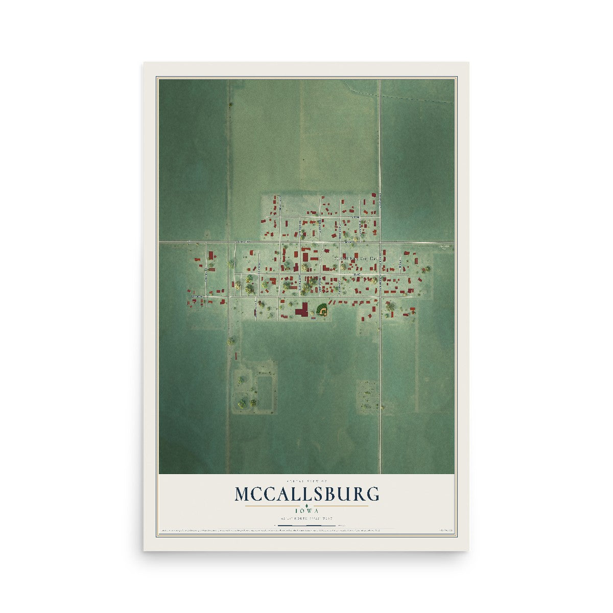 Map of McCallsburg, Iowa, 12 x 18 inch unframed archival matte print