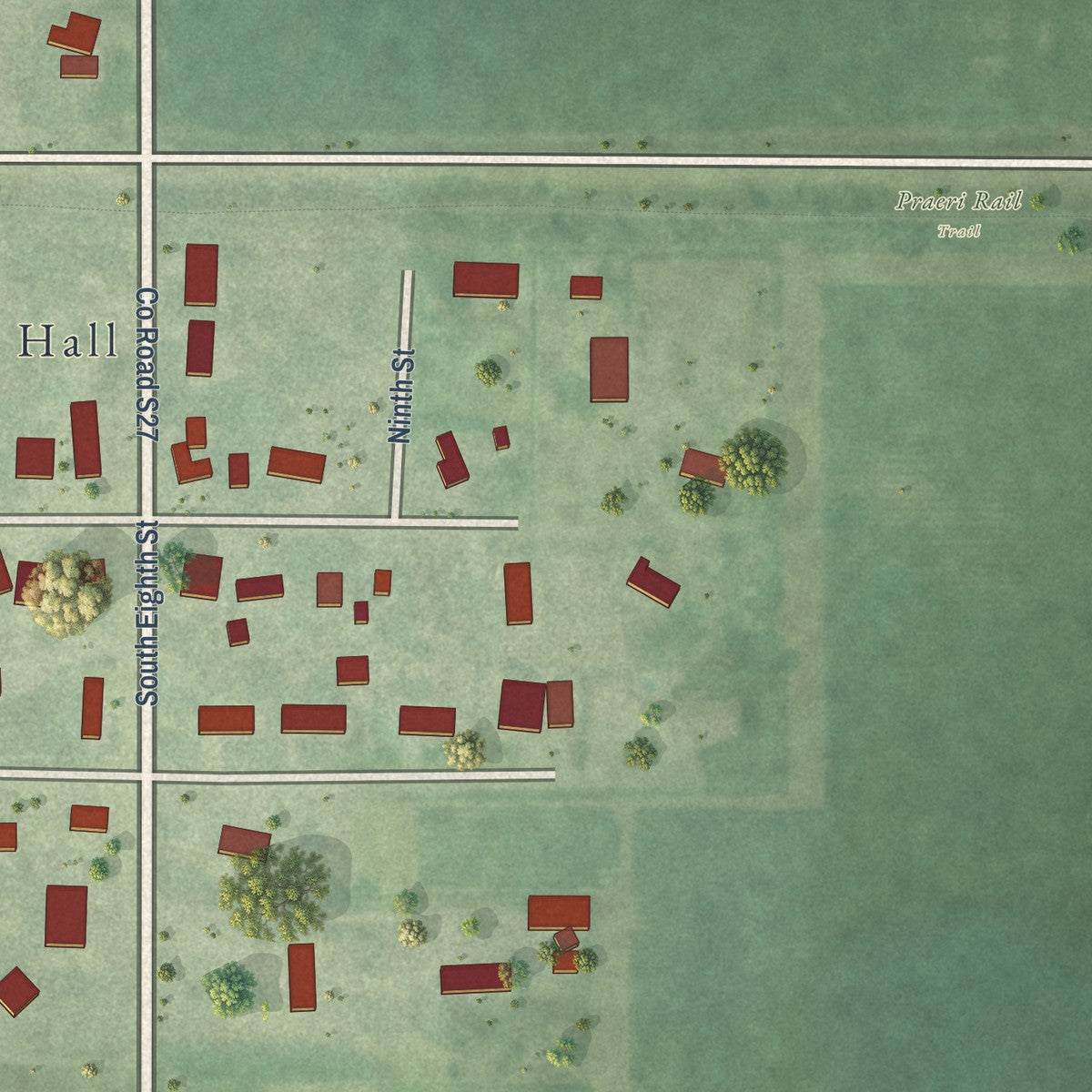 Second close-up of the map of McCallsburg, Iowa print showing more streets and buildings