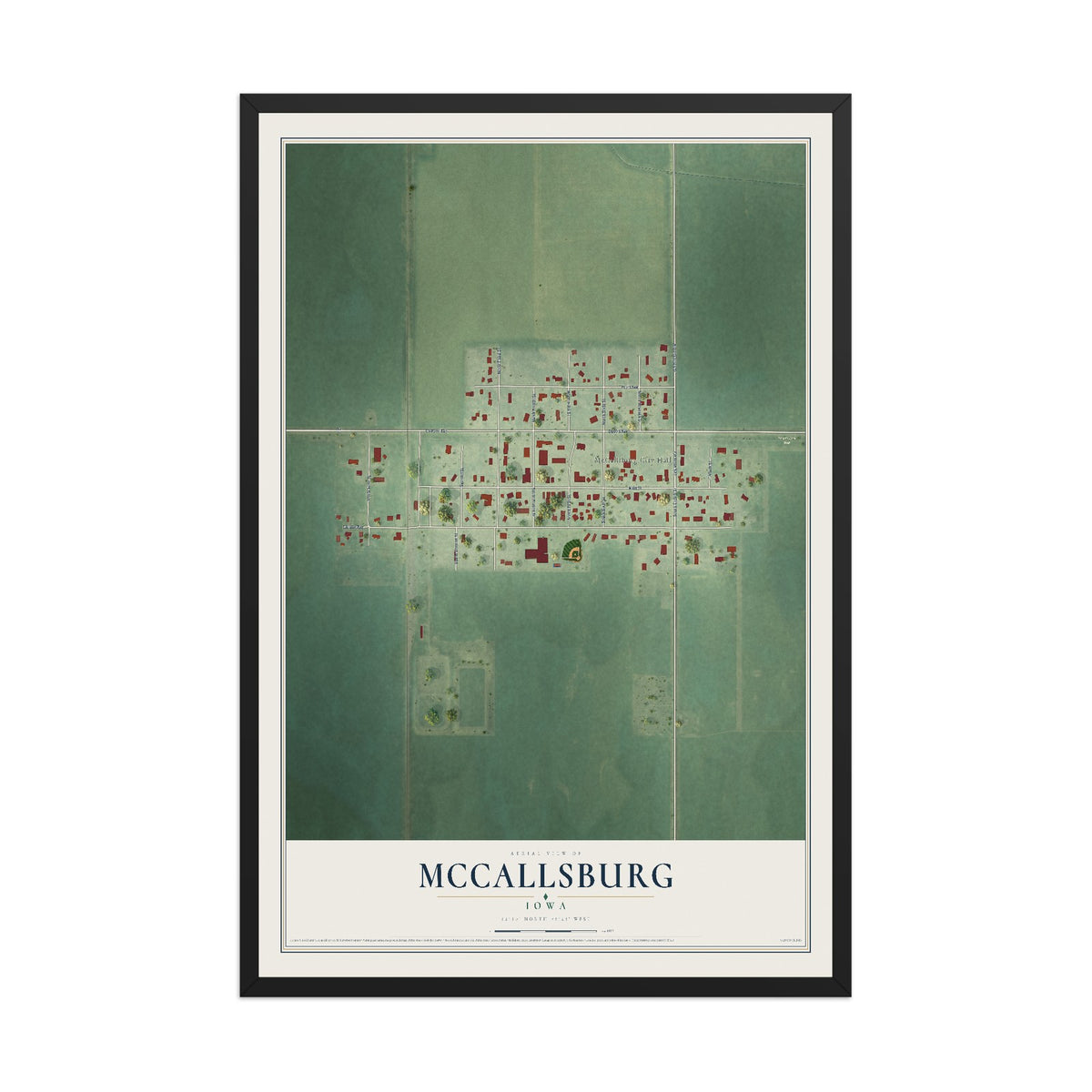 Map of McCallsburg, Iowa, 12 x 18 inch print in a black wood frame
