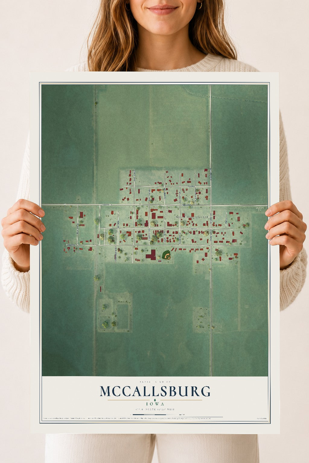 Map of McCallsburg, Iowa, 18 x 24 inch unframed archival matte print