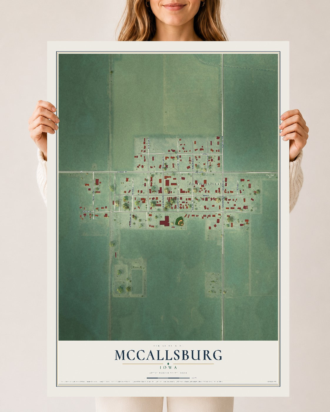 Map of McCallsburg, Iowa, 24 x 36 inch unframed archival matte print