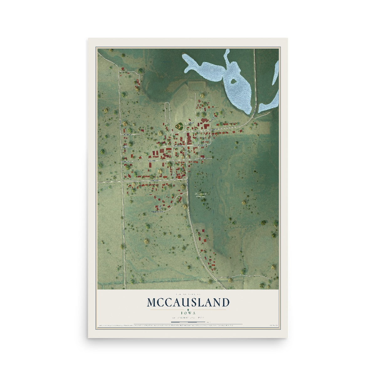 Map of McCausland, Iowa, 12 x 18 inch unframed archival matte print