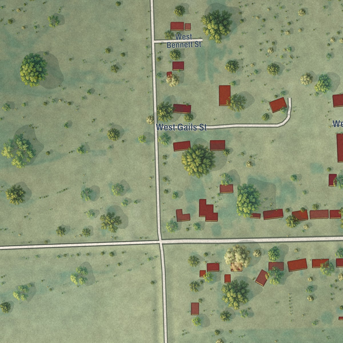 Second close-up of the map of McCausland, Iowa print showing more streets and buildings