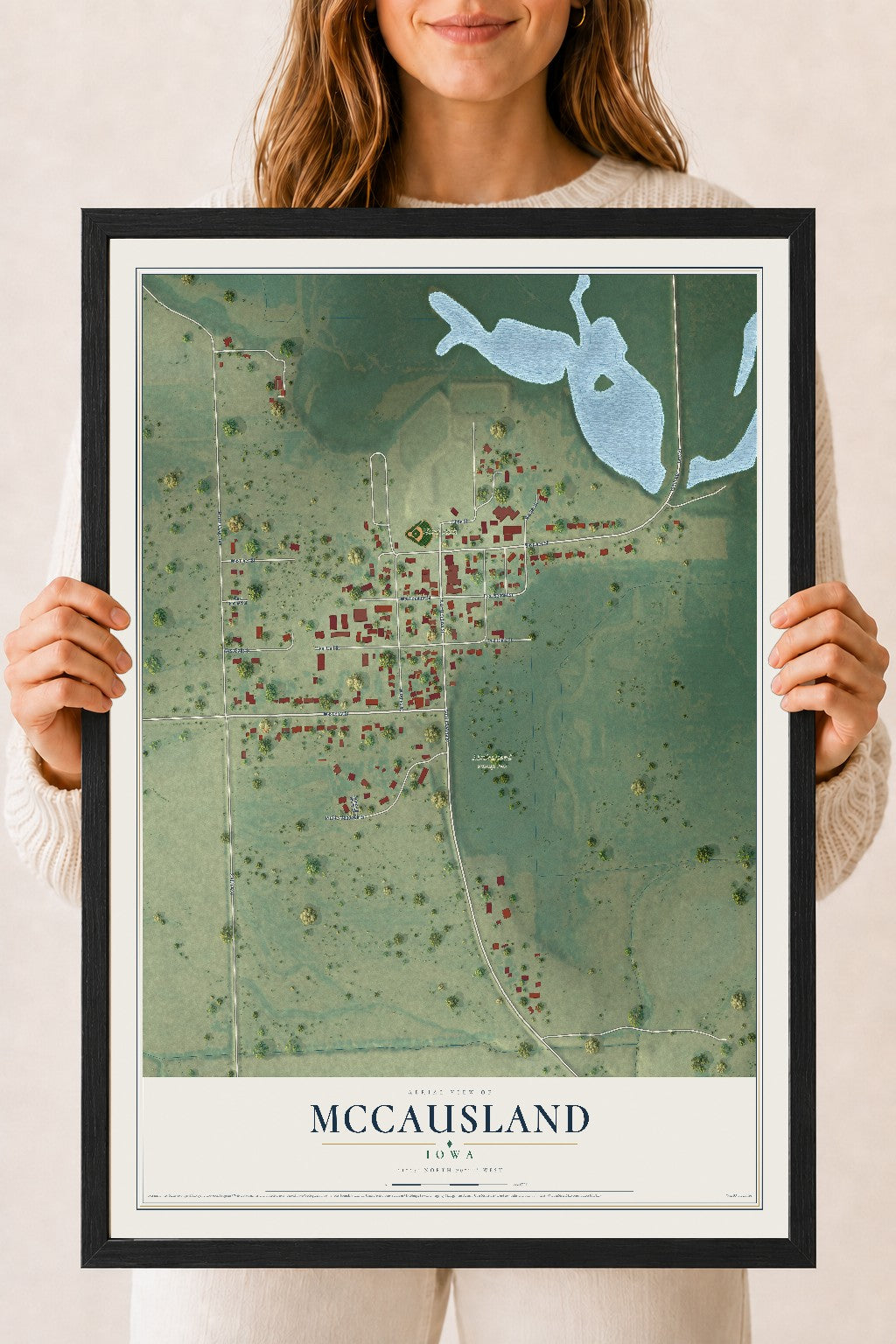 Map of McCausland, Iowa, 18 x 24 inch print in a black wood frame