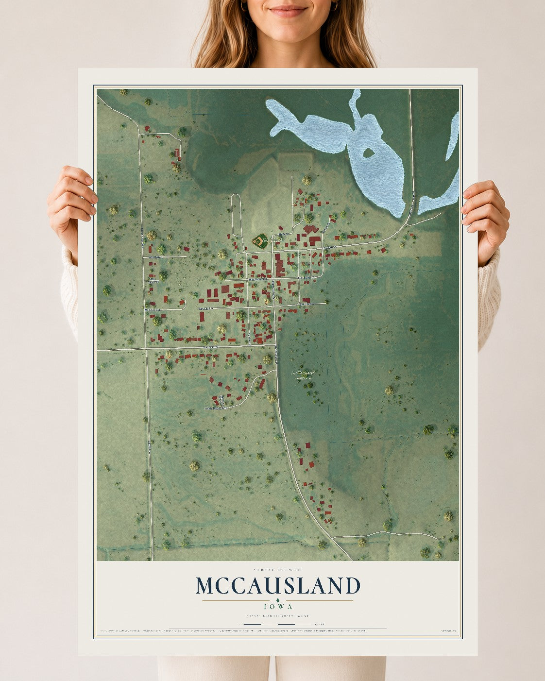Map of McCausland, Iowa, 24 x 36 inch unframed archival matte print