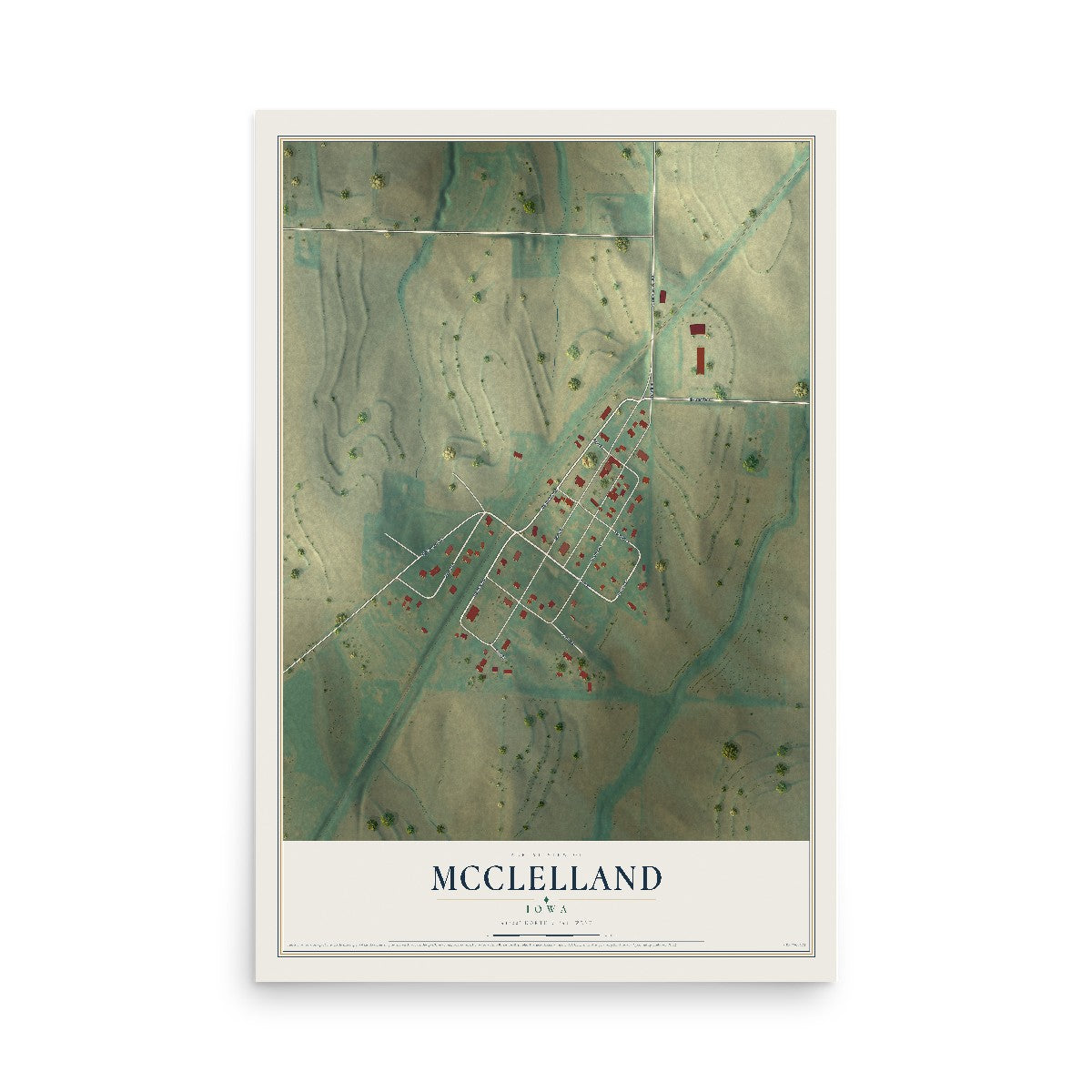 Map of McClelland, Iowa, 12 x 18 inch unframed archival matte print