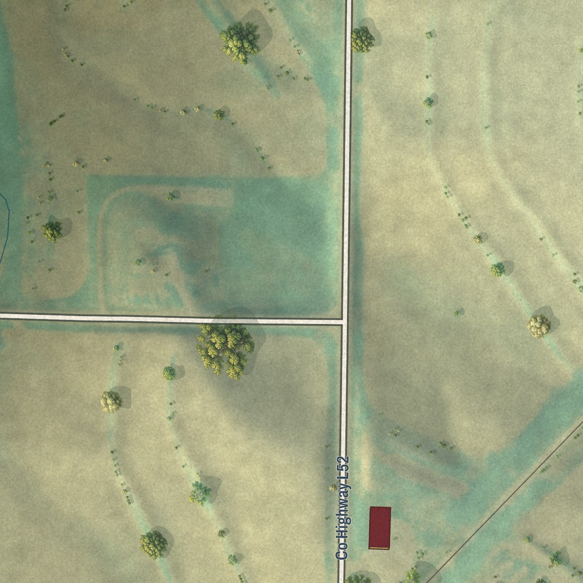 Second close-up of the map of McClelland, Iowa print showing more streets and buildings